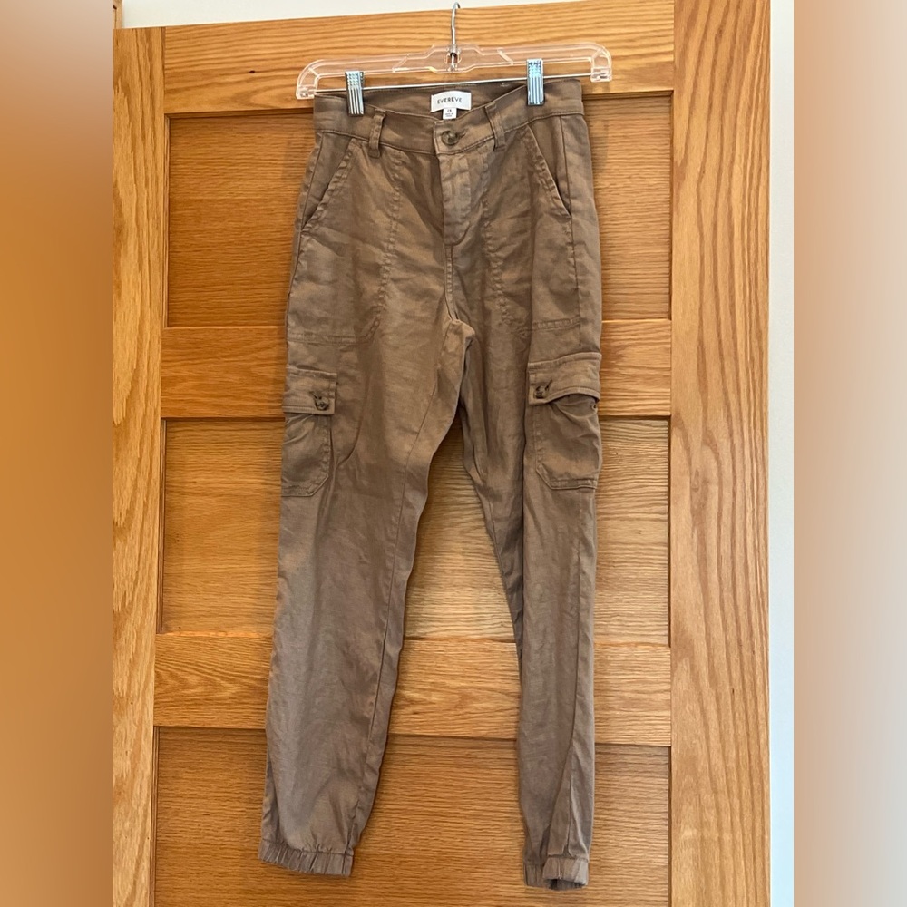 Evereve Linen Cargo Jogger Tan Size 25